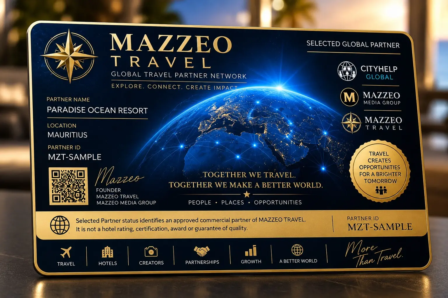 MAZZEO TRAVEL Selected Global Partner sample card — MZT-SAMPLE